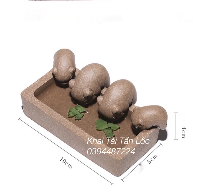 ĐÀN HEO ĂN CÁM TRONG MÁNG gốm tử sa