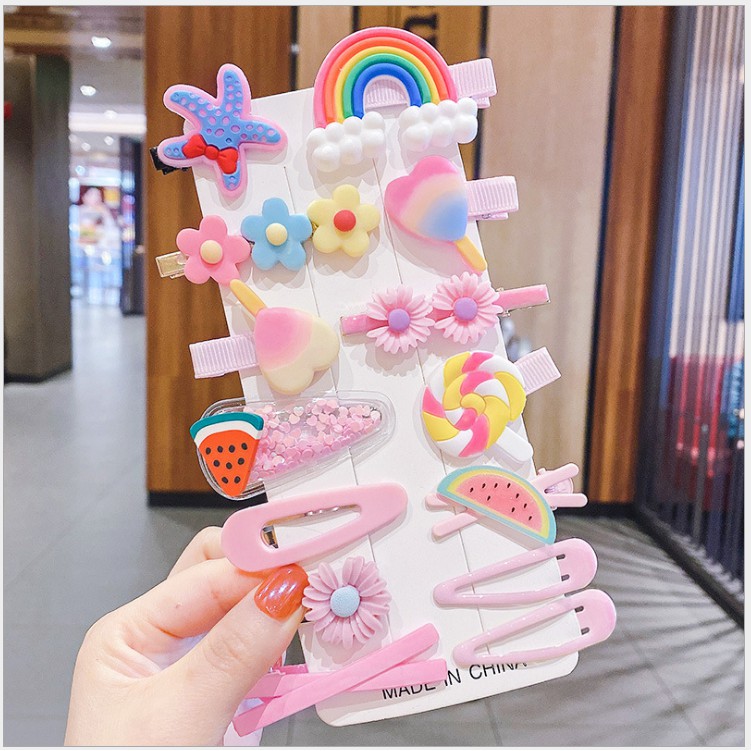 Set 14 kẹp tóc sắc màu cho bé gái
