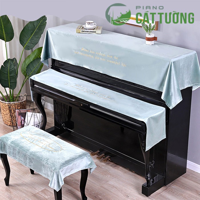 KHĂN PHỦ ĐÀN PIANO VẢI NHUNG LỤA MÀU XANH LÁ