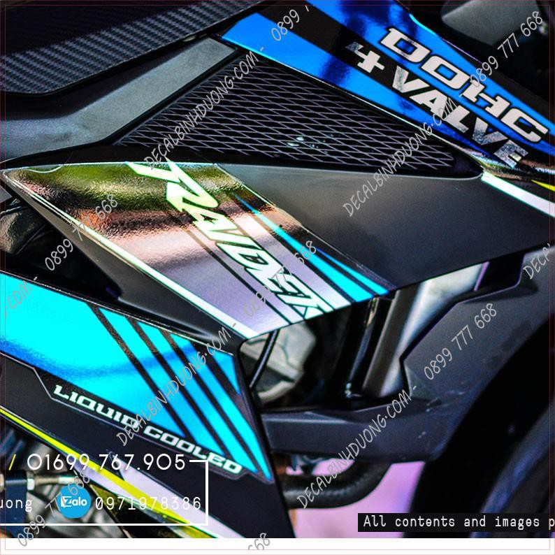Decal Rời Satria, Raider Xanh Bạc Đen Đẹp Nhất - Decal Chrome Siêu Bóng