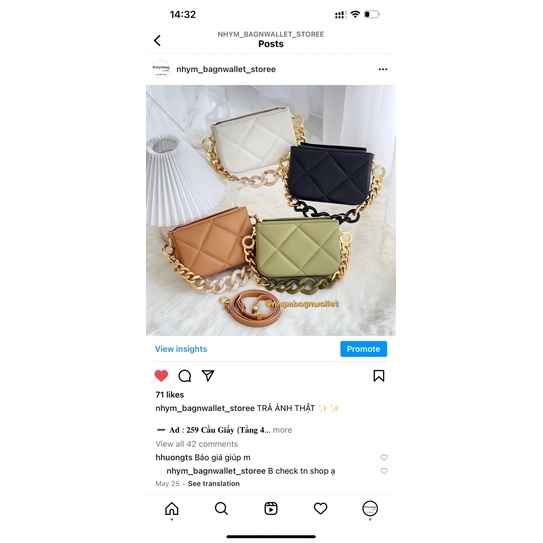 Túi ô trám size 18cm xích rủ