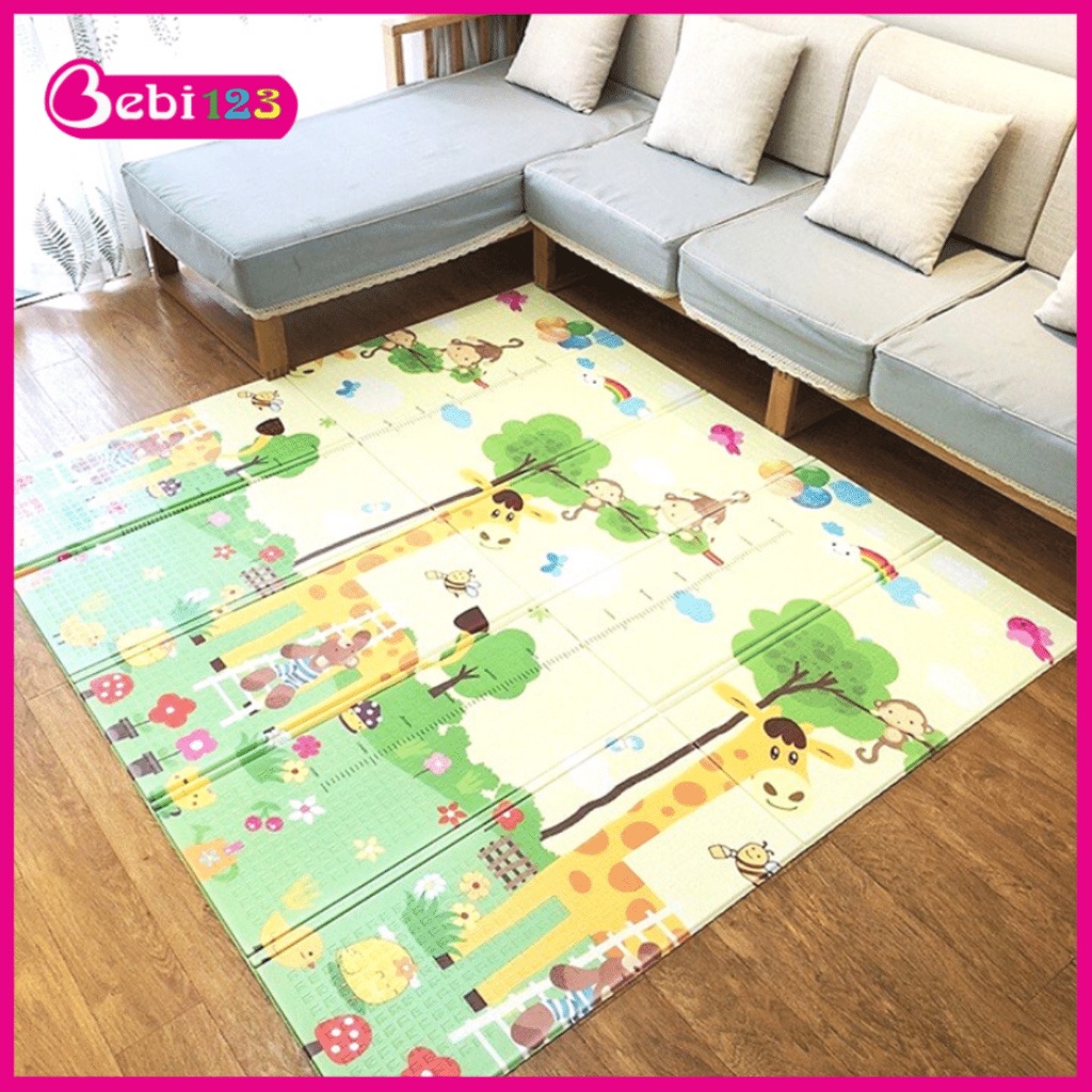Thảm xốp cho bé gấp gọn tấm lót trải sàn 2 mặt chống thấm chống trơn hàn quốc phủ silicon 1m8 x 2m