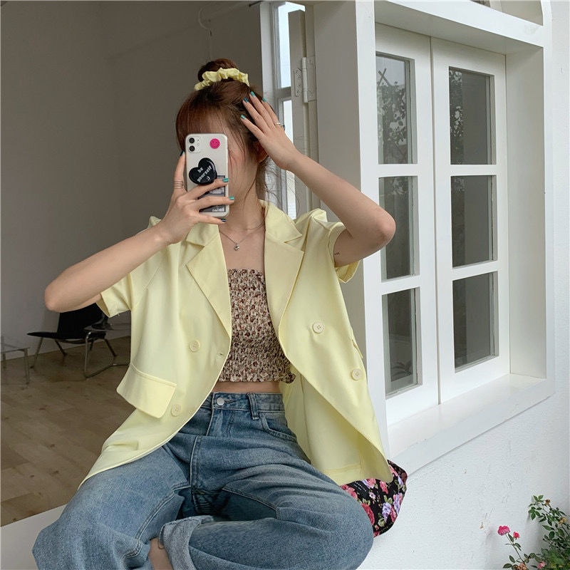 Aki-blazer women Korean style loose leisure suit jacket short sleeve WOMEN'S fashion jackets 2022 trend new arrival summer blazers | BigBuy360 - bigbuy360.vn