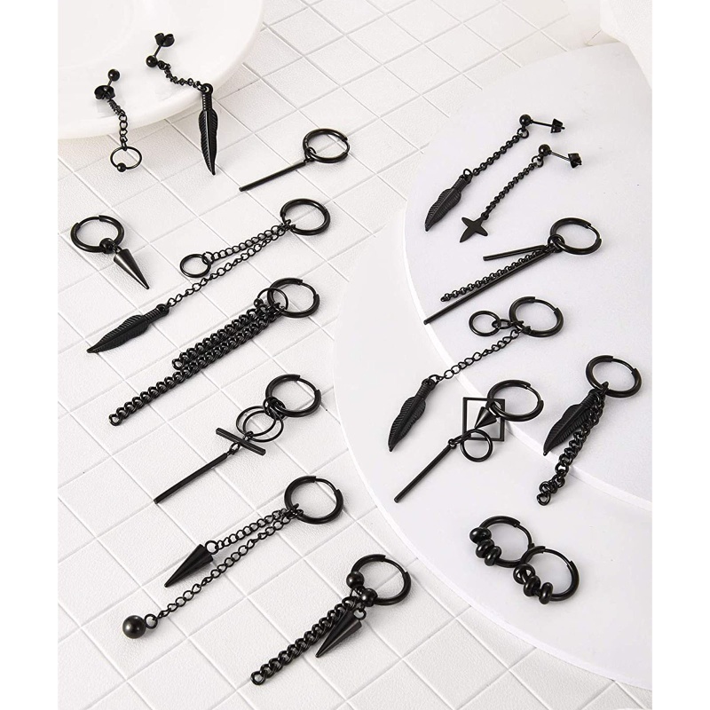 Set 20 Khuyên Tai Tròn Bản Lề Màu Bạc / Đen Thiết Kế Đơn Giản Cho Nam Và Nữ