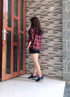 Áo sơ mi oversize caro đỏ