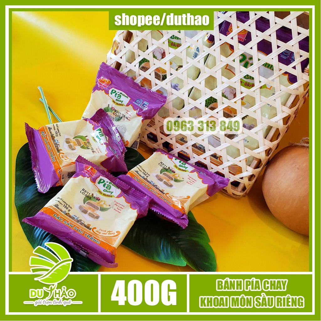 Bánh pía chay khoai môn sầu riêng Tân Huê Viên 400gr, bánh pía không trứng ăn chay