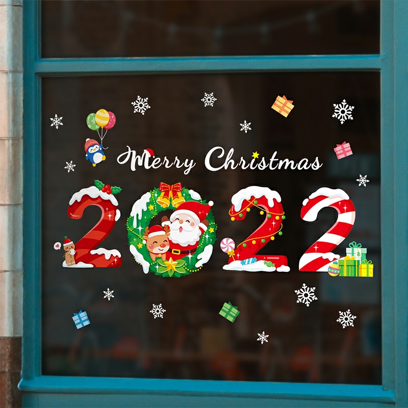 Decal dán tường trang trí cửa kính giáng sinh noel 2022 kích thước to