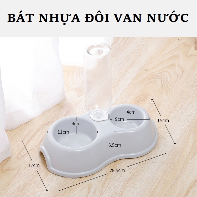 Bát nhựa đôi van nước, bát ăn uống cho chó mèo