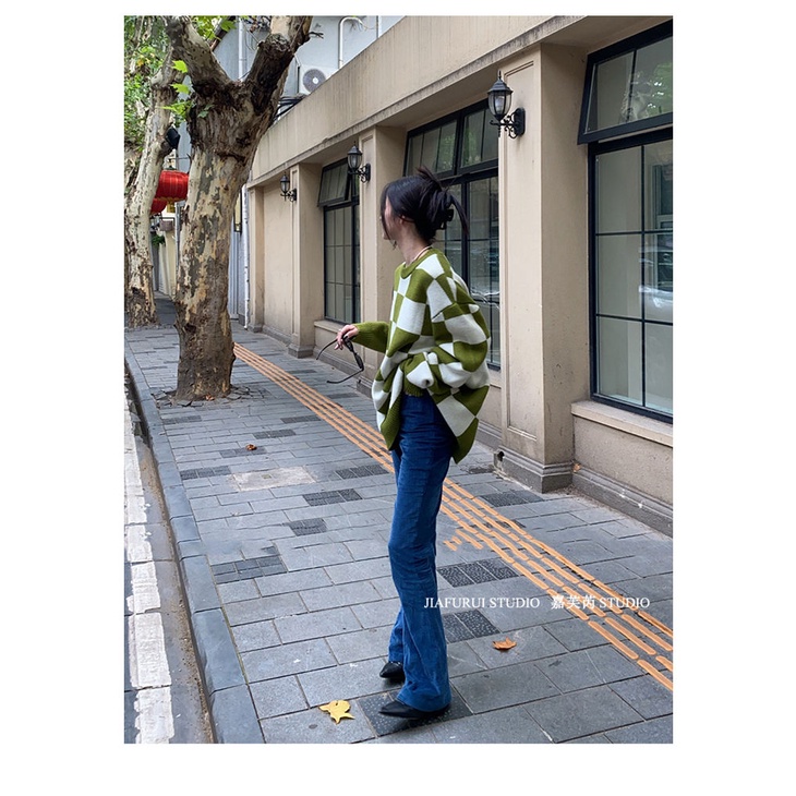 Áo sweater tay dài họa tiết kẻ sọc thời trang thu đông mới 2021