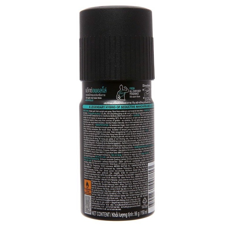 Xịt Khử Mùi AXE Apollo Hương Tươi Mát 150ml