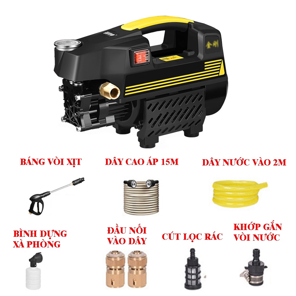 Máy rửa xe mini gia đình áp lực cao, chống giật cho ô tô xe máy công suất mạnh 2800W tưới cây, ống bơm nước