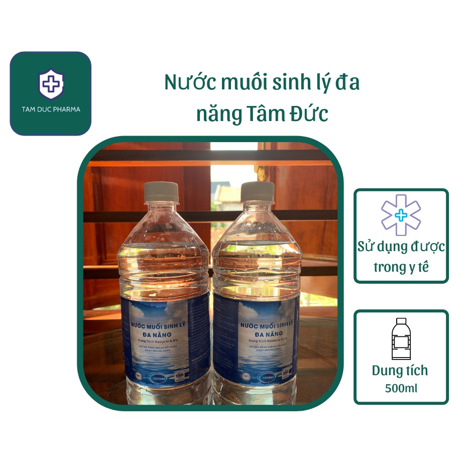 Nước muối sinh lý đa năng Tâm Đức chai tiết kiệm 1000ml nắp mở