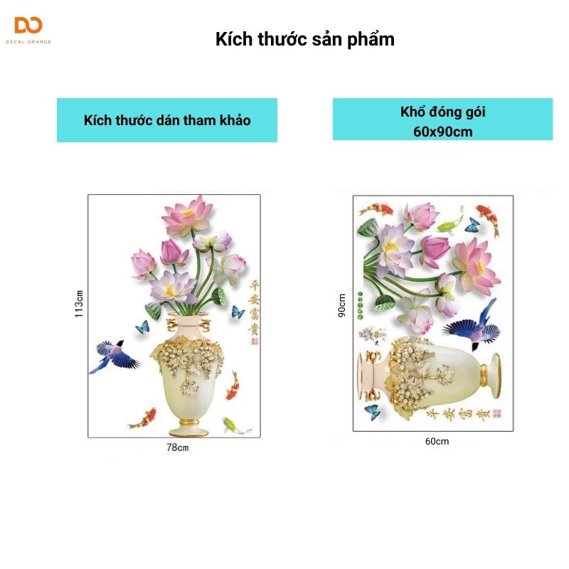 Decal dán tường, Tranh dán tường bình hoa 3D trang trí phòng khách phòng ngủ cầu thang AD06