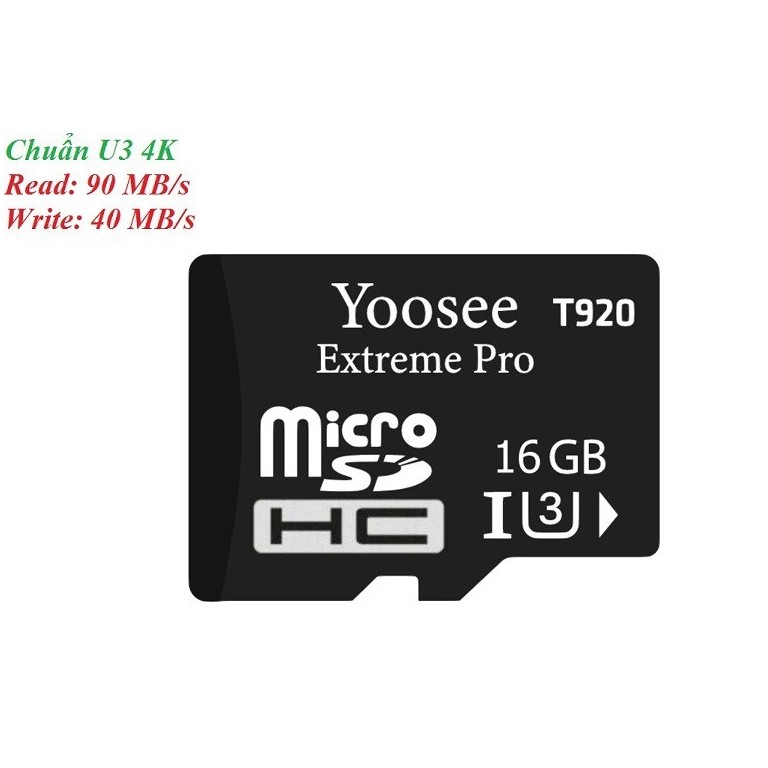 Thẻ Nhớ Micro SDHC Yoosee Extreme Pro T920 16GB UHS-I U3 4K 95 MB/S  - Cho Camera Và Điện Thoại - Hưng Long PC