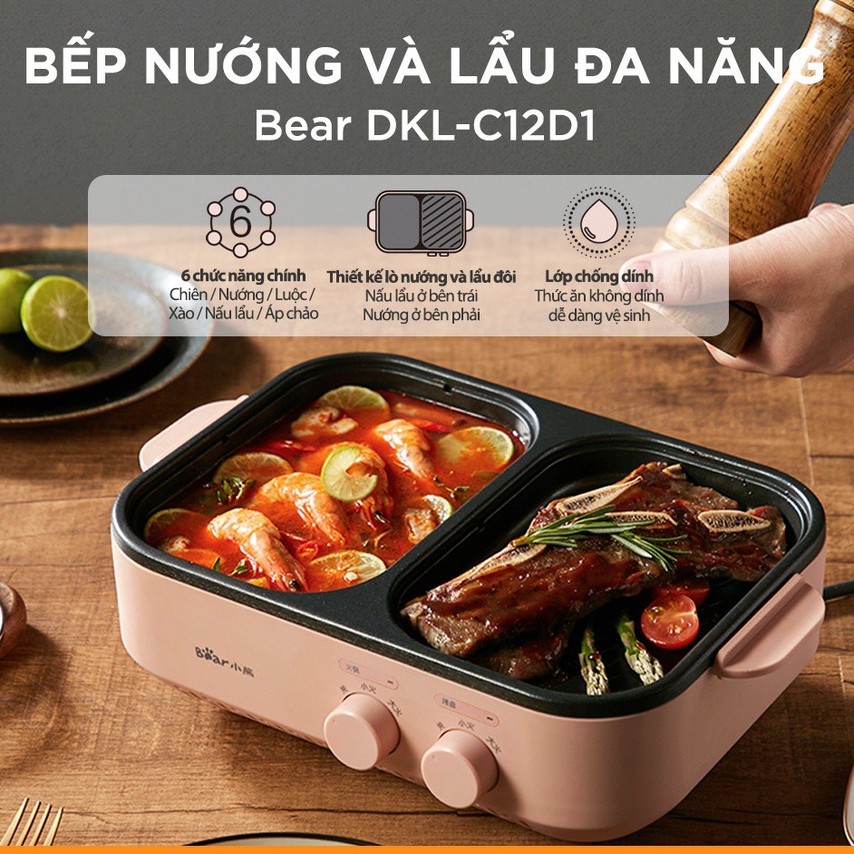 Bếp Lẩu Nướng Mini  2 trong 1 Đa Năng Chính Hãng BEAR [BẢO HÀNH 12 THÁNG]