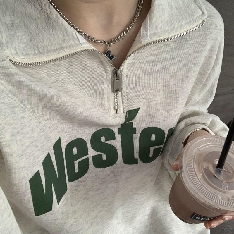 Áo Nỉ Nữ Dài Tay Cổ Bẻ Form Rộng Thời Trang Hàn