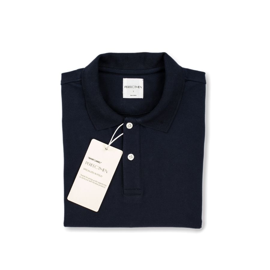 Áo polo nam cao cấp PERFECTMEN vải cá sấu 100% cotton màu xanh đen co giãn 4 chiều thoáng mát, sang trọng lịch lãm