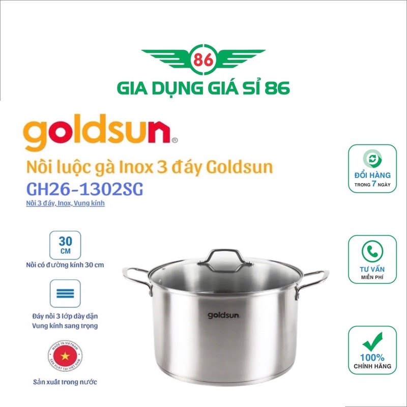 Nồi luộc gà inox Goldsun GE43-1302SG size 26-28-30cm dùng cho tất cả loại bếp(TỪ, GA, HỒNG NGOẠI)