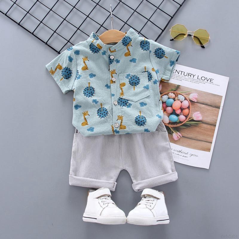 Bộ Áo Sơ Mi Ngắn Tay Cổ Bẻ Và Quần Short Đáng Yêu Cho Bé Trai