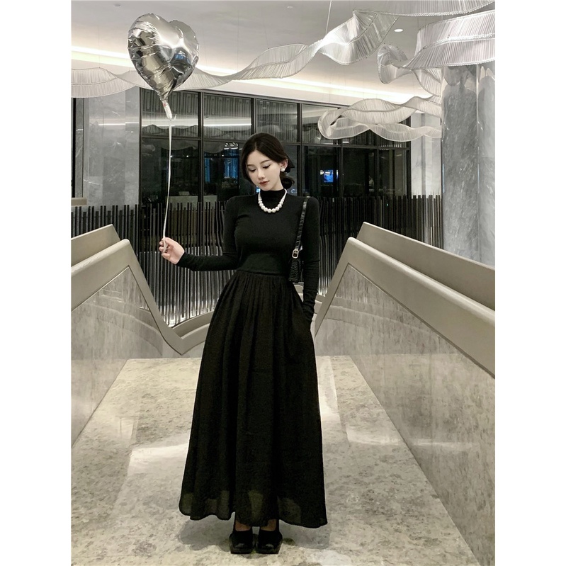 Đầm Đen Cổ Cao Thời Trang Mùa Thu 2022 Cho Nữ