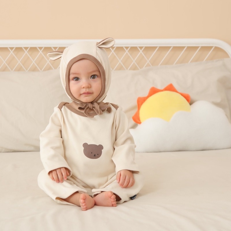 Bộ Áo Liền Quần Tay Dài In Họa Tiết Động Vật + Mũ Thời Trang Mùa Thu Phong Cách Hàn Quốc Cho Bé 0-2 Tuổi