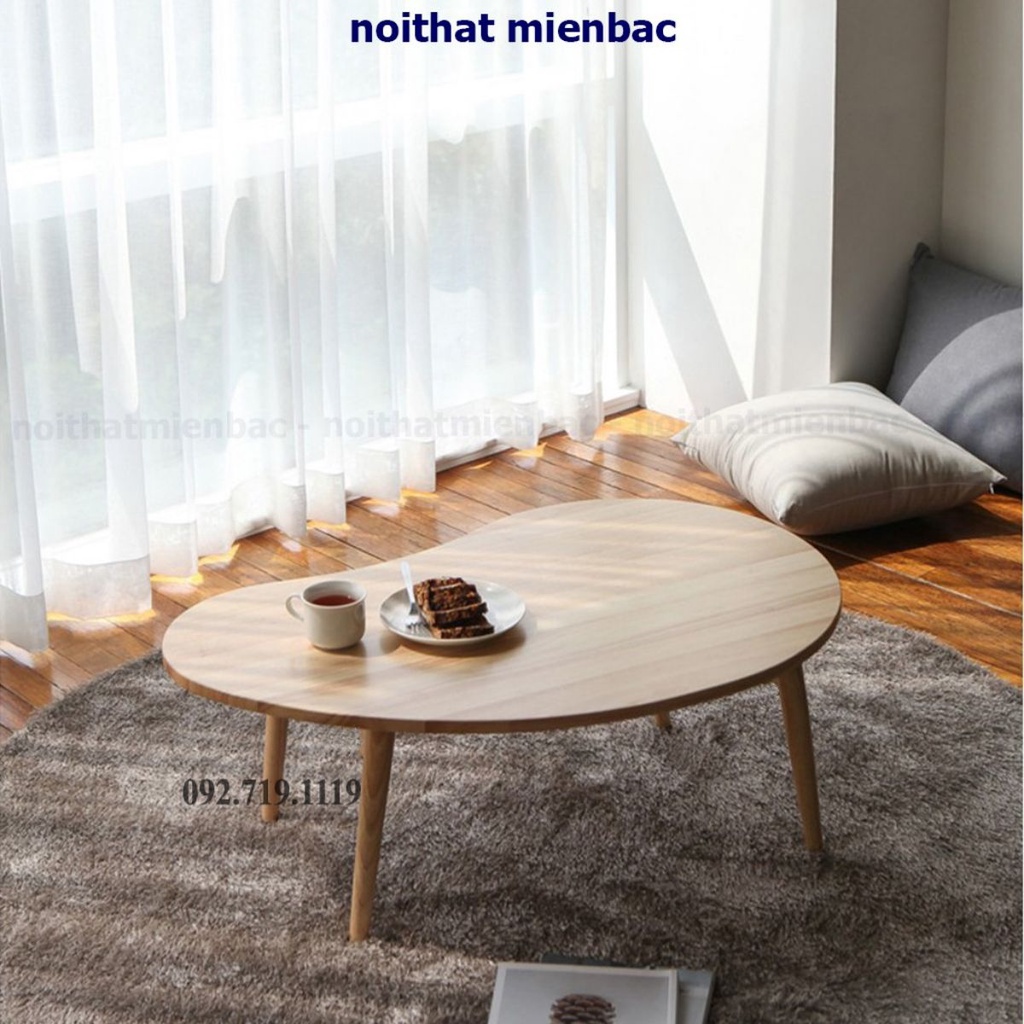 Bàn trà hạt đậu, mặt lớn 90x60cm và mặt vừa 80x42cm, chân gỗ tự nhiên cao tựa 30 hoặc 40cm phù hợp với mọi nhu cầu