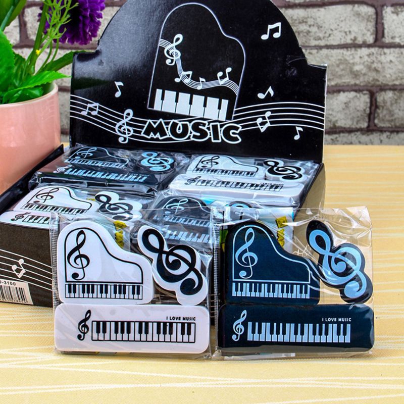 Set 3 đồ tẩy hoạ tiết hình đàn piano có nốt nhạc dễ thương