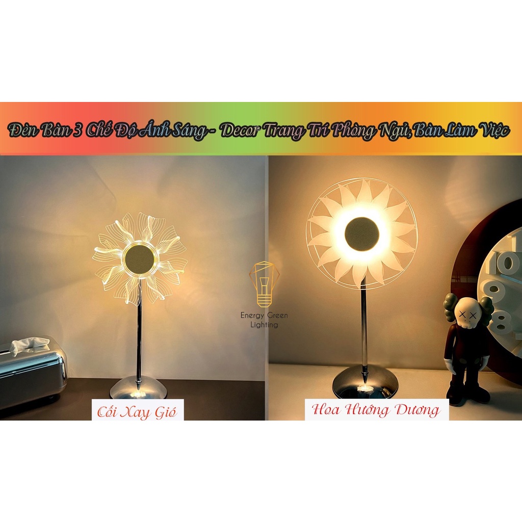Đèn Bàn Hoa Hướng Dương Energy Green Lighting DB-918 - Cối Xay Gió DB-919 - 3 Chế Độ Ánh Sáng - Decor Trang Trí Phòng Ng