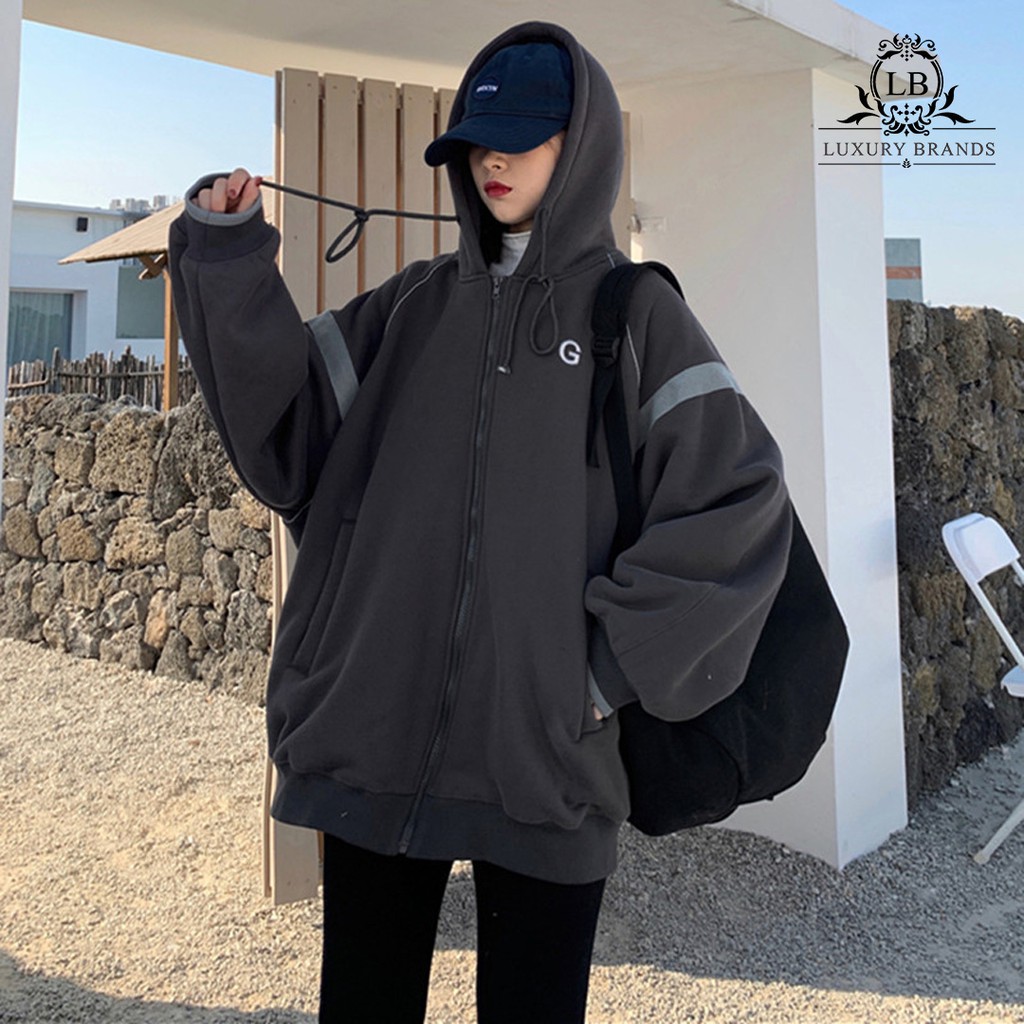 [CÓ SẴN] Áo khoác lót nỉ bông da cá bóng chày nữ form rộng dày dặn dài tay có mũ dây kéo rút ulzzang Hàn Quốc | BigBuy360 - bigbuy360.vn