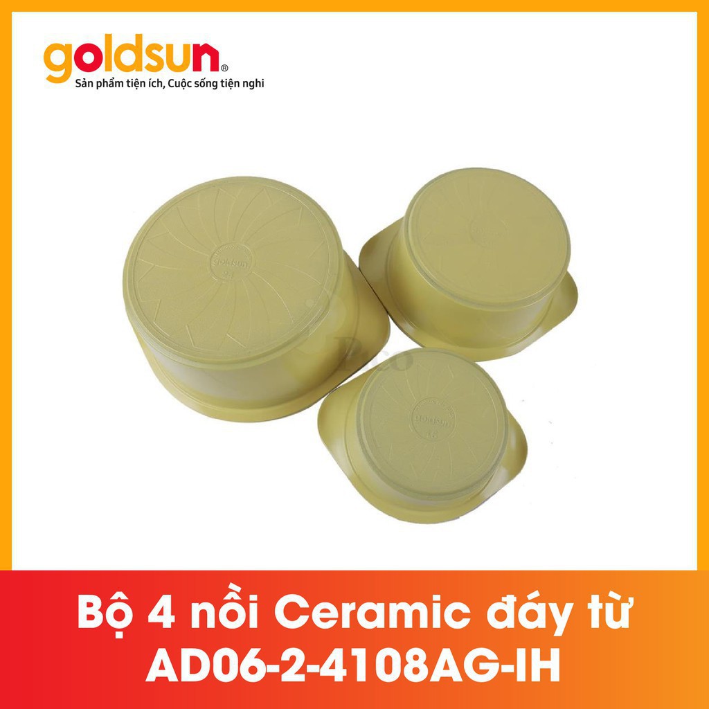 Bộ 04 nồi gốm Ceramic đáy từ GOLDSUN AD06-2-4108AG-IH-Công Nghệ Hàn Quốc- Chất Liệu Hợp Kim Nhôm Đúc