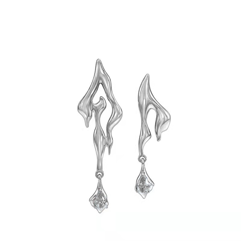 Khuyên tai mạ bạc thiết kế đính đá zircon bất đối xứng cho nữ