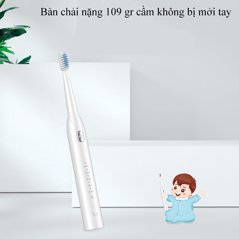 Bàn Chải Điện Đánh Răng Sạch Sâu Sóng Siêu Âm Tần Số Rung 30Khz Tích Hợp Pin Sử Dụng 60 Ngày Với 5 Chế Độ Chăm Sóc Răng