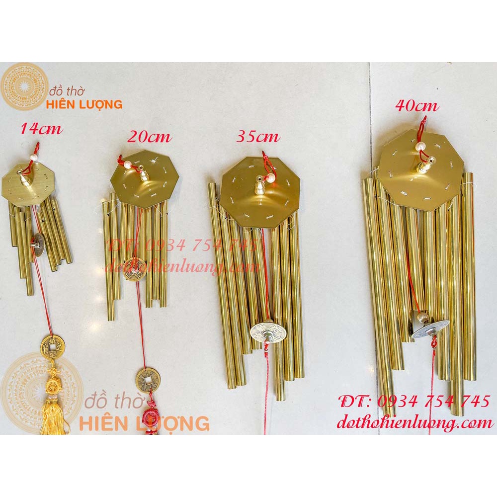 Chuông gió 8 ống phong thủy bằng đồng bát quái 4 cỡ