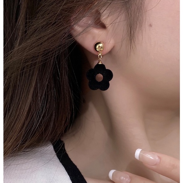 MOCHASHUBông Tai Đính Hoa Zircon Màu Đen Cổ Điển Hàn Quốc 2023 Phụ Kiện Thời Trang Nữ Mới