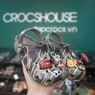 Dép sục crocs trẻ em cao cấp camo lính, dép crocs cho bé trai vẩy sơn tặng kèm jibbitz sticker - crocshouse