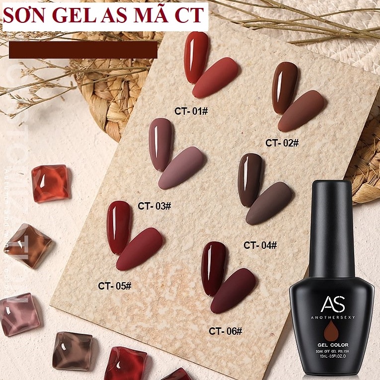 Sơn gel AS sơn nail dùng máy hơ gel sơn móng tay gel các tone màu đỏ nâu đỏ trầm mã CT 15ml