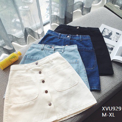 XVU929 chân váy denim khuy cúc