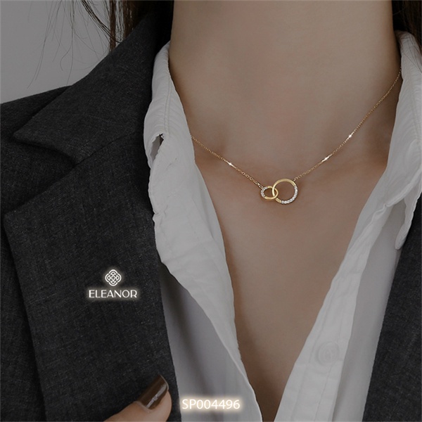 Dây chuyền nữ bạc 925 Eleanor Accessories mặt tròn đôi đính đá phụ kiện trang sức 4496