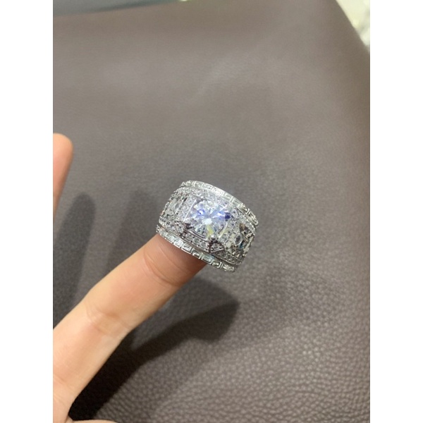 Nhẫn nam nạm đá bạc phủ vàng trắng sắc nét NGỌC MẬU