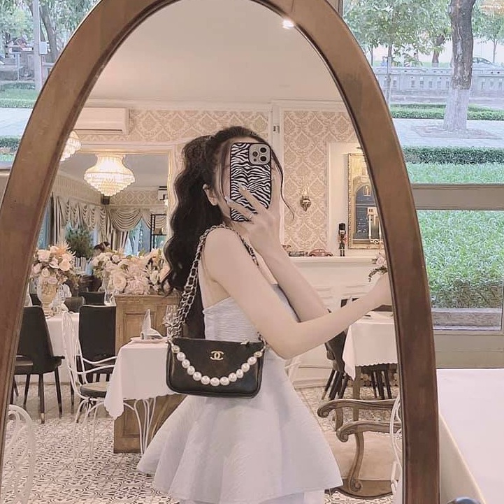 Túi Xách Nữ Đeo Chéo Dây Xích Quai Ngọc Thêu Chỉ Ô Trám Tiểu Thư Giá Rẻ M42