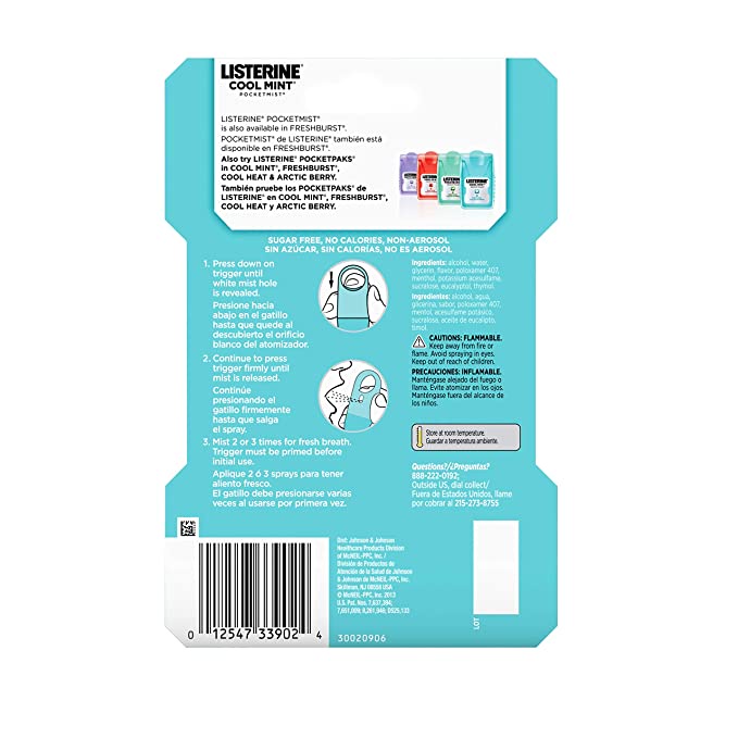 Nước xịt thơm miệng Listerine Pocketmist của Mỹ 7.7ml và ngậm thơm miệng - Khử mùi, diệt khuẩn, hơi thở thơm mát