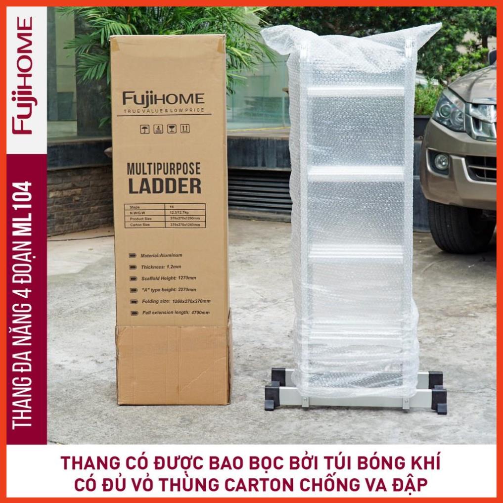 Thang nhôm gấp 4 đoạn FUJIHOME 4,7 mét siêu đa năng, thang chữ M xếp gọn 4 khúc gia đình aluminum ladder Nhập Khẩu