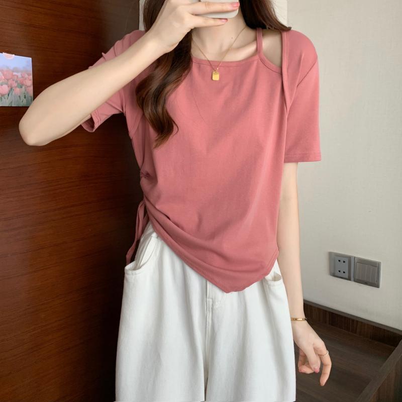 Áo thun tay ngắn giả hai lớp phối dây rút thời trang dành cho nữ JL-TX-117