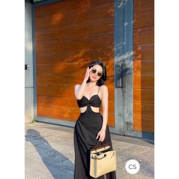 Đầm dây dáng dài cut eo hồng trendy
