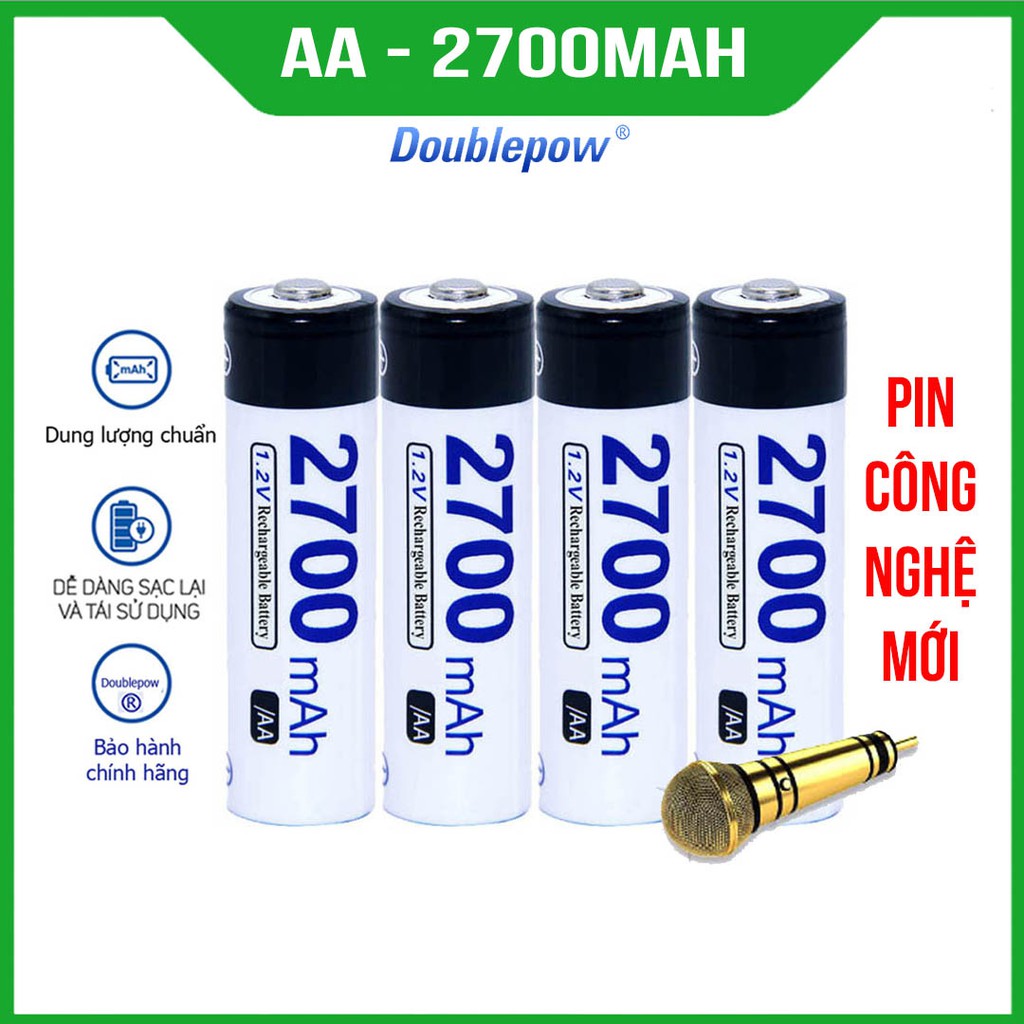 [Hàng chuẩn] Hộp 4 viên Pin AA sạc lại Doublpow dung lượng 2700mAh - pin công nghệ mới (màu đen)