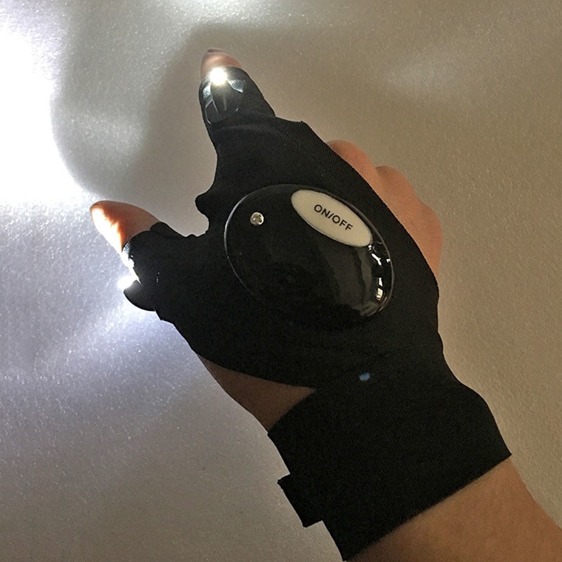 Găng tay hở ngón có đèn LED chiếu sáng tiện dụng