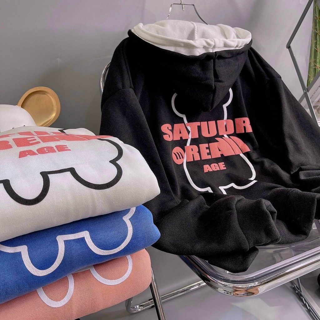 Áo Khoác Hoodie Nỉ Thun Nam Nữ Form Rộng Khóa Kéo Logo Gấu Mũ 2 Lớp