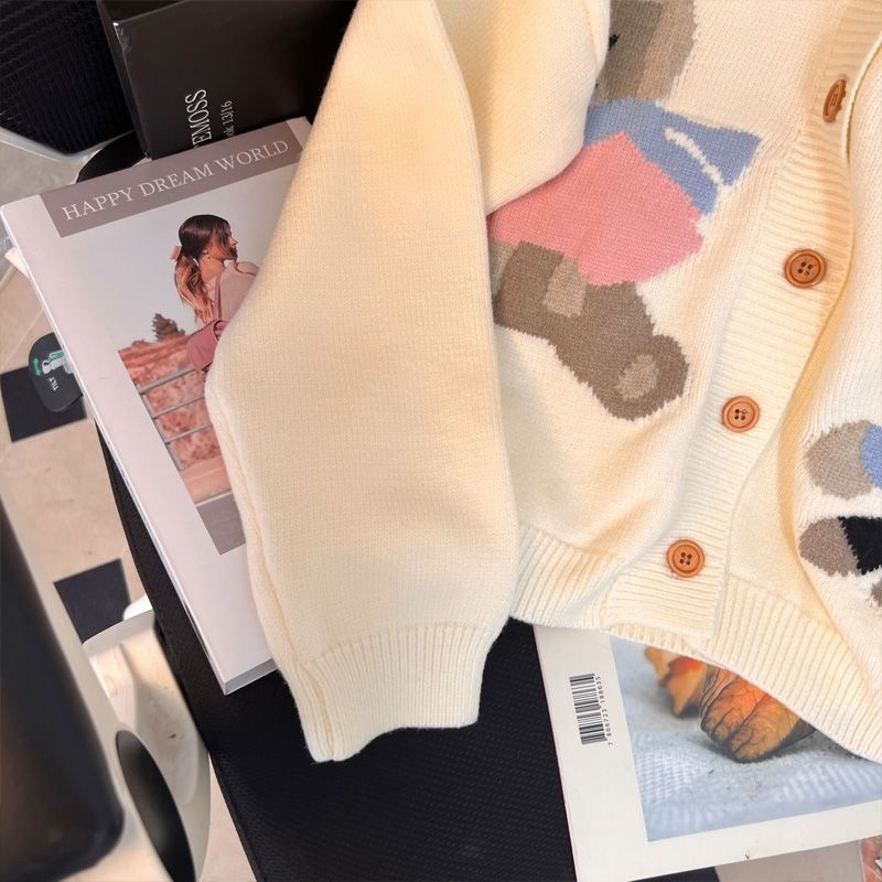 Áo Khoác Cardigan Dệt Kim Hoạ Tiết Chú Gấu Đáng Yêu  tao bao