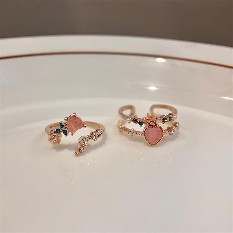 Nhẫn Hở Hai Lớp Hình Hoa Hồng Đính Đá Zircon Dễ Điều Chỉnh
