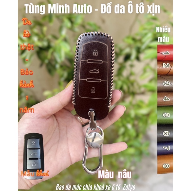 Bao da  ốp chìa khoá xe ô tô Zotye Z8, T 600, Z 500, Z 700, Domy X 5 da bò thật khâu tay